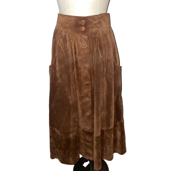 Leather School Dresses & Skirts - Leather School Italy Suede Maxi A-Line Skirt size L Button Front Western
